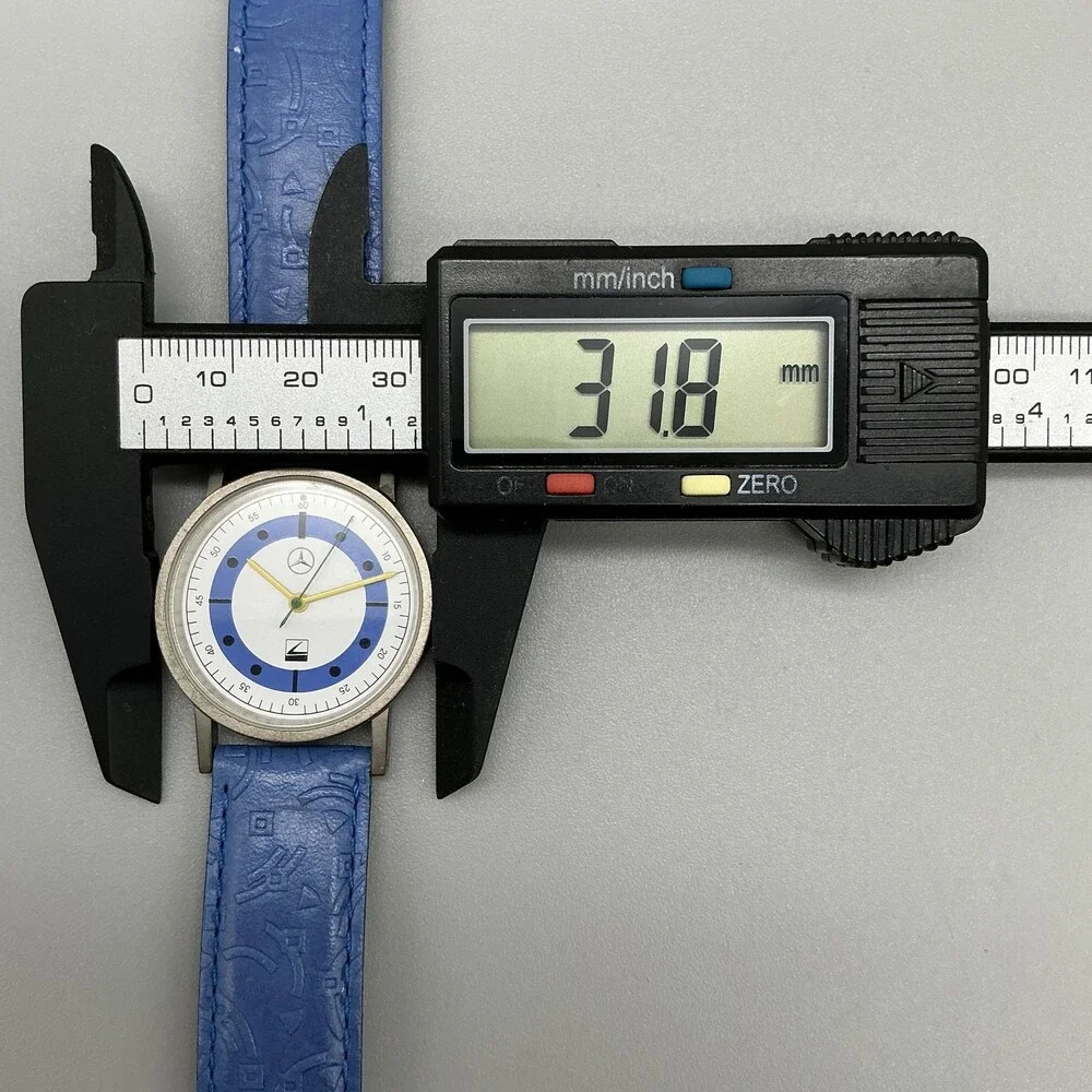 Mercedes-Benz CLK Cabrio Mens Watch 32mm White Blue Dial Blue Leather New Batt